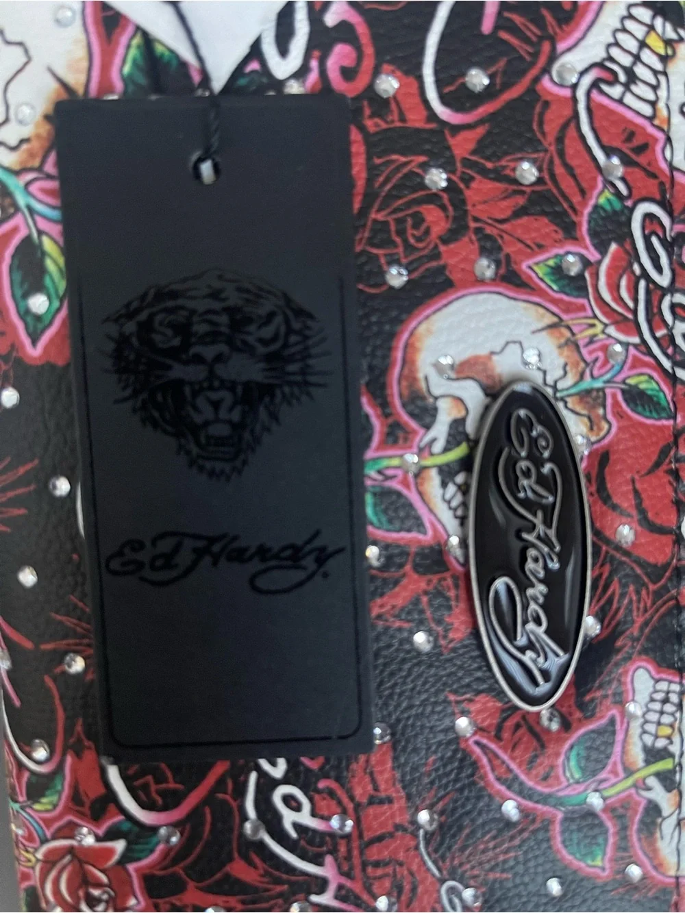 Ed Hardy Wallet Tattoo-Style Skull and Rose Graphic Wristlet